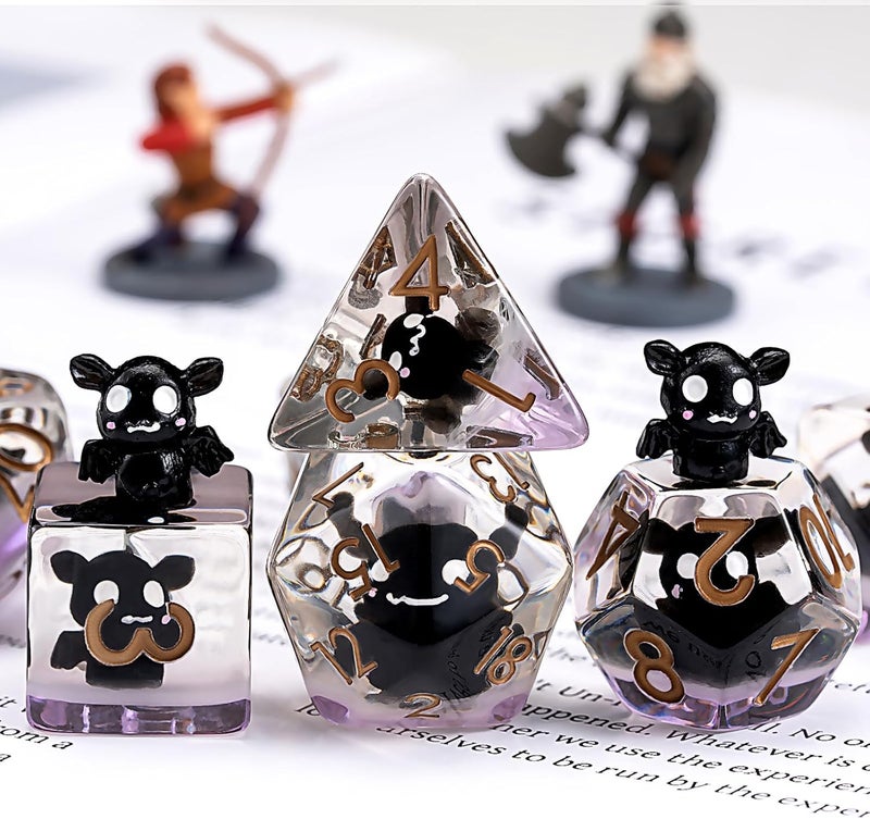 weyano DND Resin Bat Dice Set, D&D Polyhedral Dice for Dungeons and Dragons RPG, MTG Role Playing Games D and D Dice 7pc D20 D12 D10 D8 D6 D4 - Image 3
